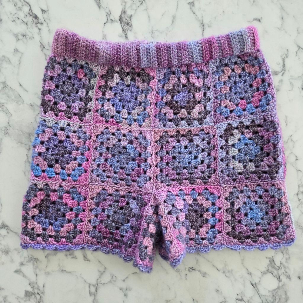 Handmade Pastel Crochet Granny Square Knit Shorts Medium Festival Grannycore - Picture 2 of 8